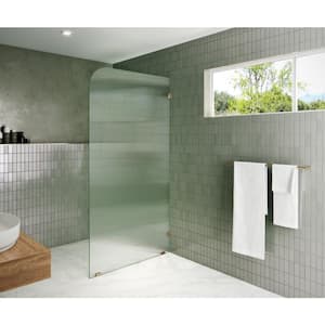 40 in. x 78 in. Frameless Shower Door Single Fixed Panel Fluted Frosted Radius Right Hand