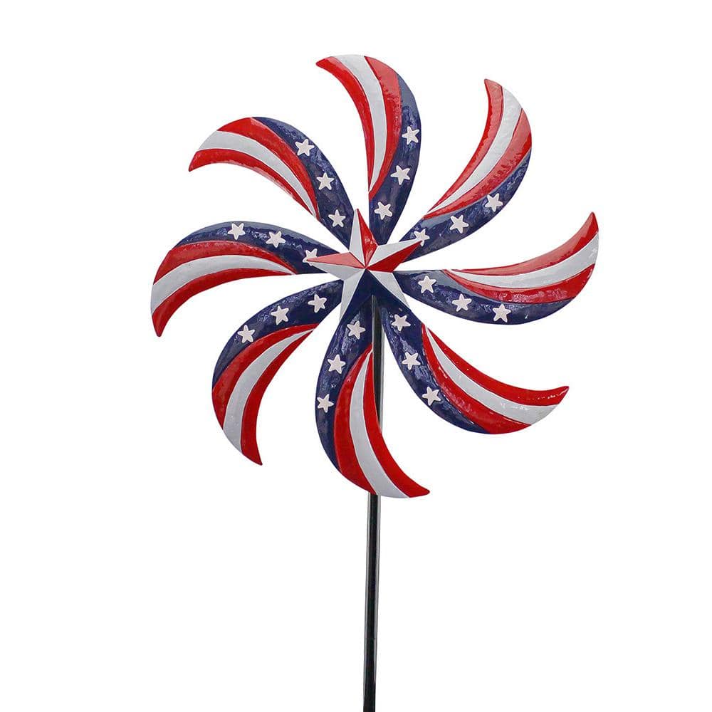 Patriotic Red White and Blue Steel Wind Spinner Stake