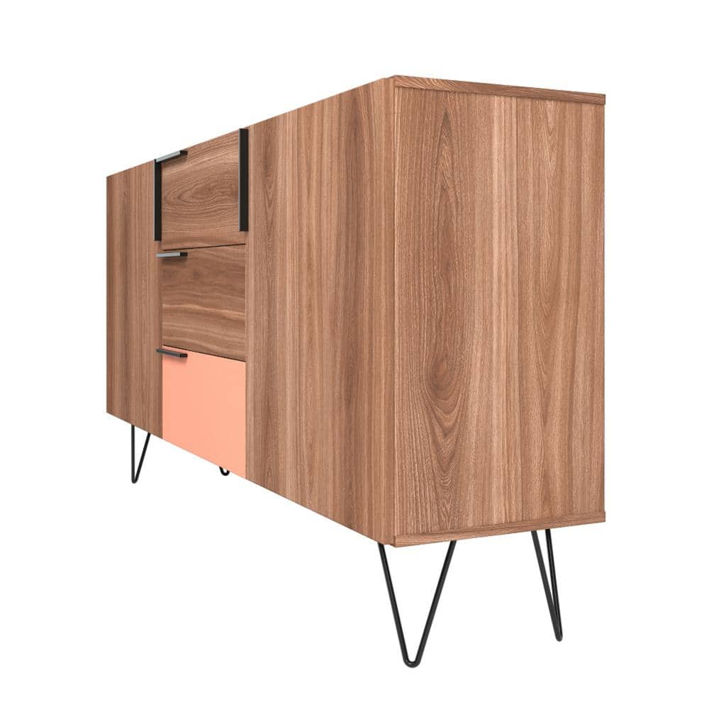 Beekman Mid-Century Mirrored Sideboard in Brown and Pink