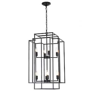 8-Light Farmhouse Lantern Tiered Black Industrial Chandelier for Living Room with No Bulbs Included