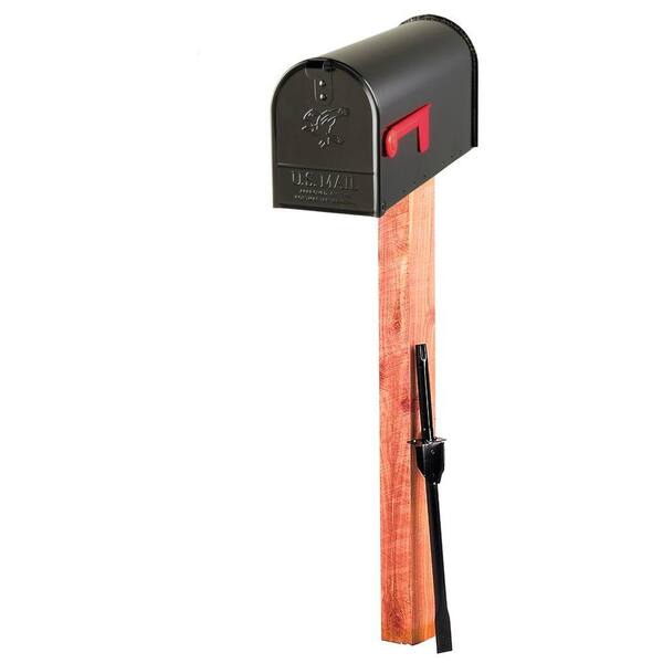 Gibraltar Mailboxes Evans Elite Black, Medium, Steel Mailbox and Cedar Post Combo
