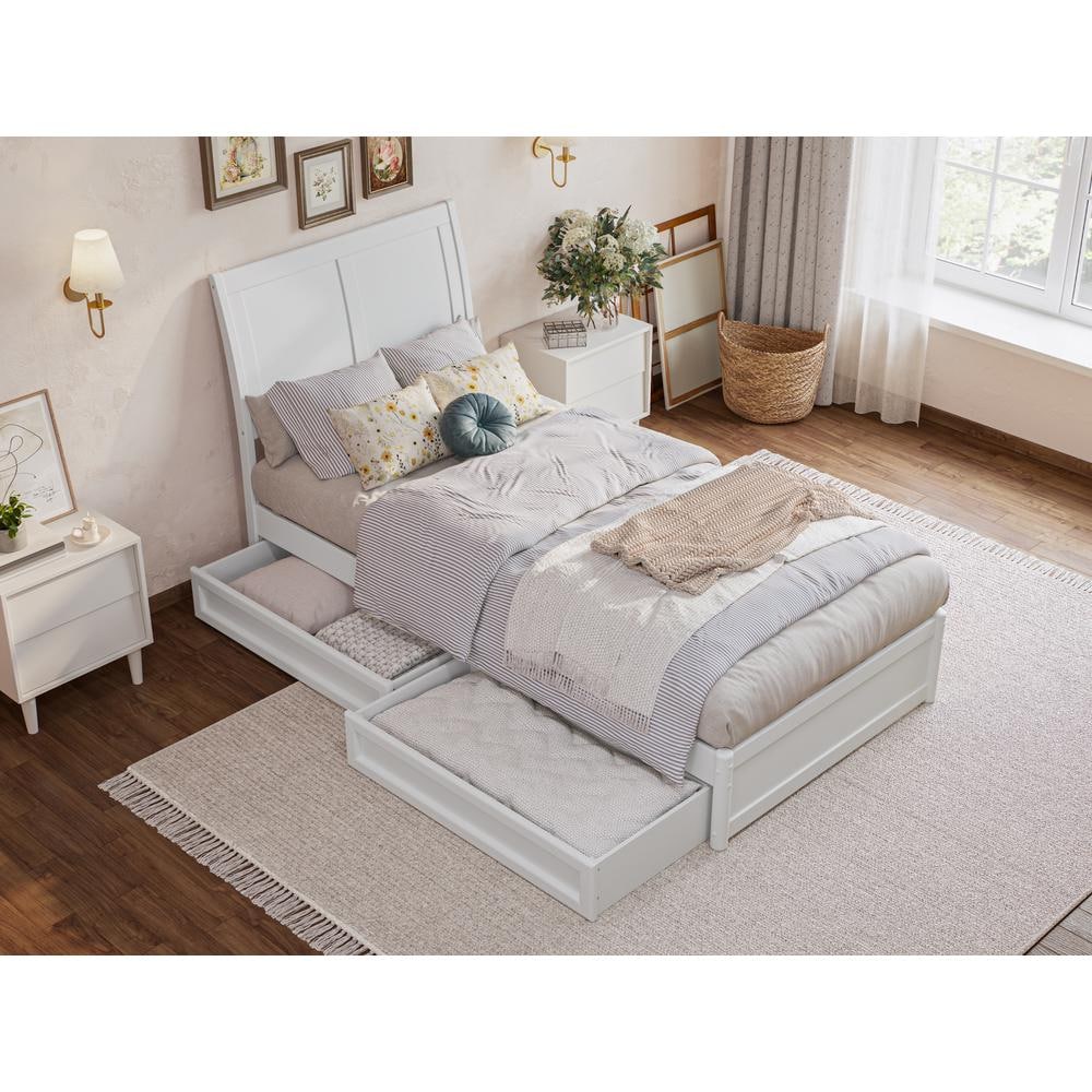 White Twin Wood Platform Bed with Storage Drawers and Slats