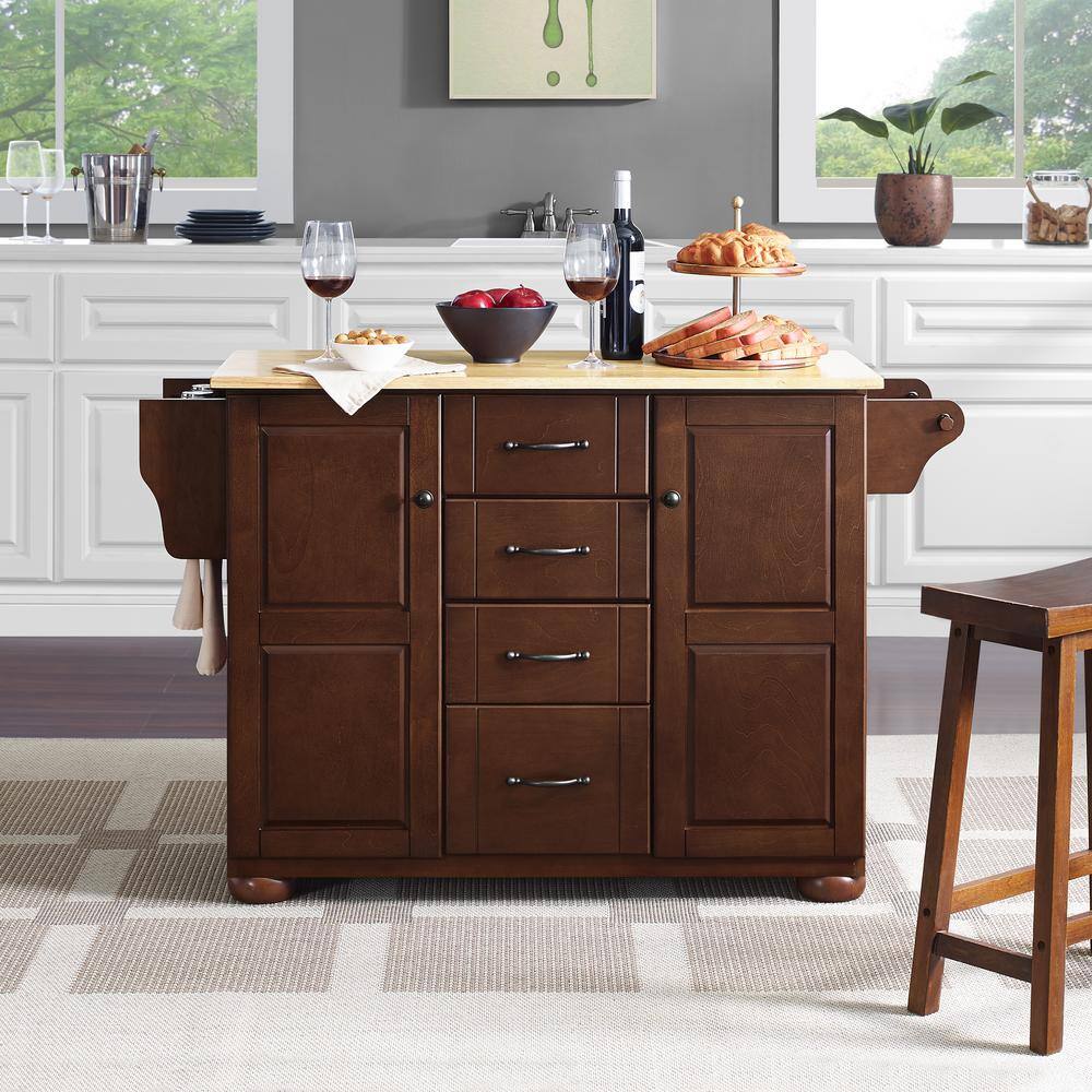 Eleanor Mahogany Kitchen Island with Natural Wood Top and Storage
