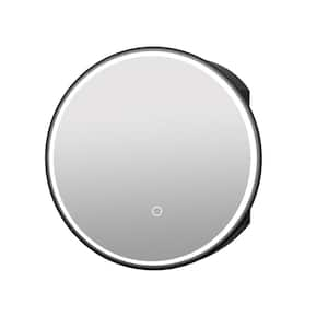 24 in. W x 24 in. H Black Wall Mount Round Framed Bathroom Medicine Cabinet with Mirror Light Anti-fog Large storage