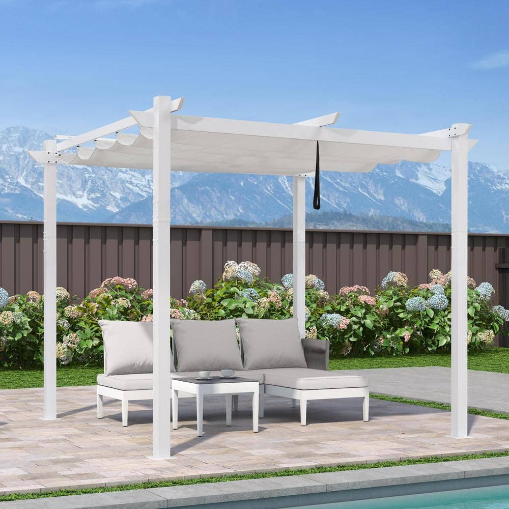 PURPLE LEAF 10 ft. W x 10 ft. D Modern White Aluminum Pergola with ...