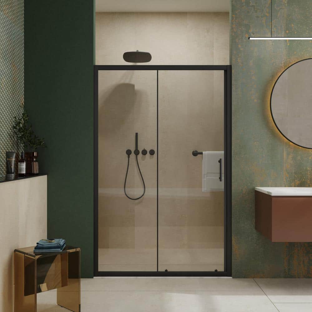48.in W x 72.in H Black Framed Single Sliding Shower Door,1/5 in Clear Glass,Reversible,Waterproof,Adjustable price history on PriceWatchPro
