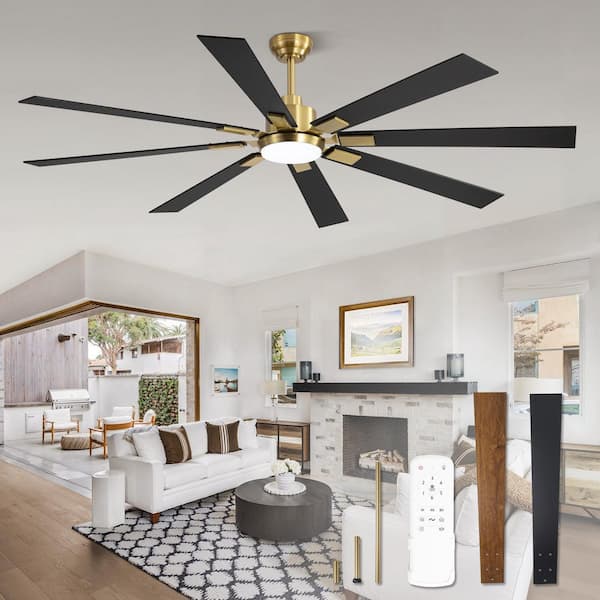 HINNIXY 72 in. Indoor Black and Gold 3-Colors LED 6-Speeds Industrial Ceiling Fan with Light Kit and Remote Control