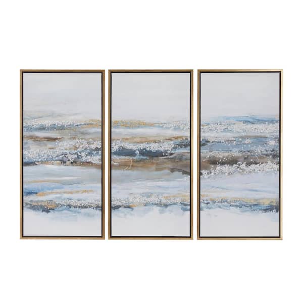 Litton Lane 3- Panel Landscape Framed Wall Art with Gold Frame 39 in. x ...