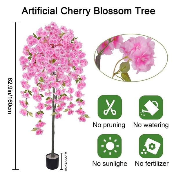 5 ft. Artificial Cherry BlossomTree in Pot with Blooming Pink