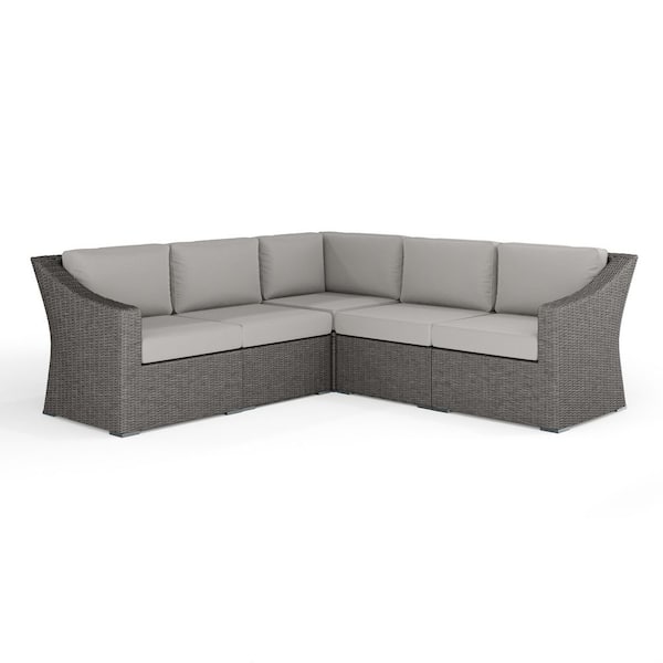 Bedford Gray 5-Piece Rattan Wicker Patio Conversation Sectional Seating Set