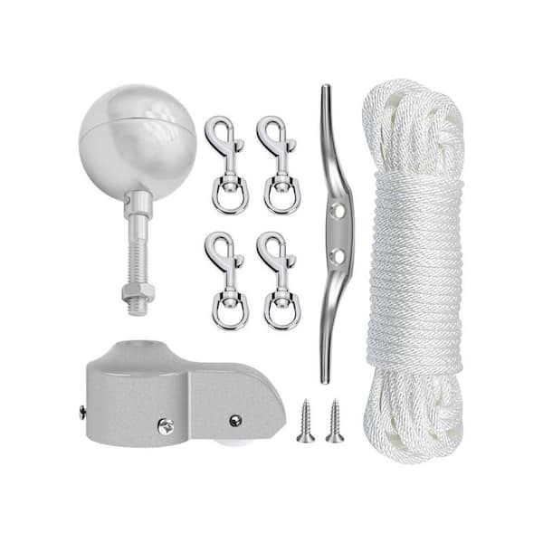 50 ft. Halyard Rope Flagpole Hardware Repair Parts Kit with 3 in. Silver Ball for 1.6 in.-2 in. Flag Poles Top