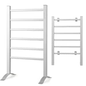 6-Stainless Steel Bars Freestanding or Wall Mounted Electric Heated Drying Towel Rack in Silver