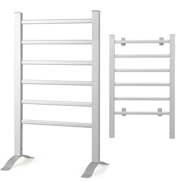 6-Stainless Steel Bars Freestanding or Wall Mounted Electric Heated Drying Towel Rack in Silver