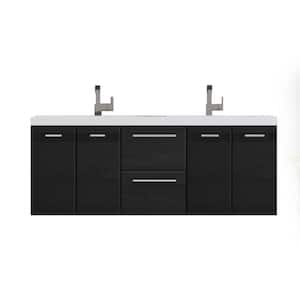 Ripley 59.10 in. W x 19.70 in. D x 22.40 in. H Wall Mounted Double Bath Vanity in Black with White Solid Surface Top