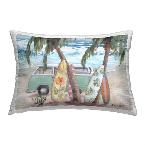 Surfboards in Tropical Scene Multi-Color Rectangular Outdoor Throw Pillow
