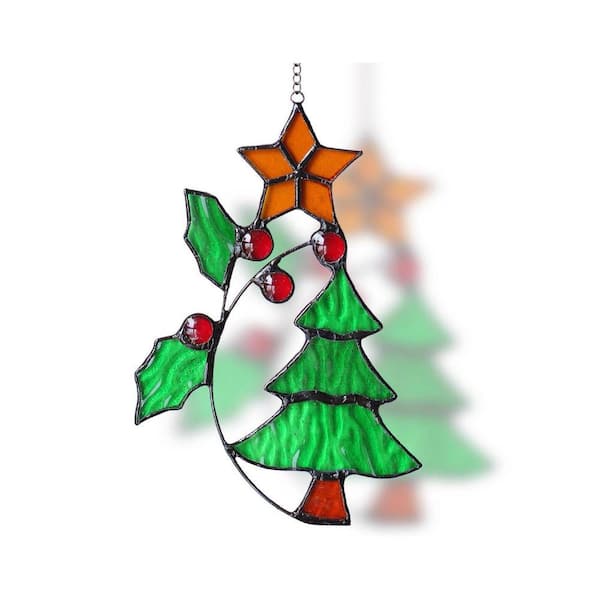 Green Christmas Tree Shape Stained Glass Art Glass Window HDFDKS9XQJ ...