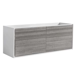 Catania 60 in. Modern Wall Hung Bath Vanity Cabinet Only in Glossy Ash Gray