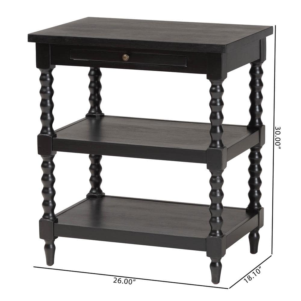 Imogene Black Wood End Table with Turned Legs