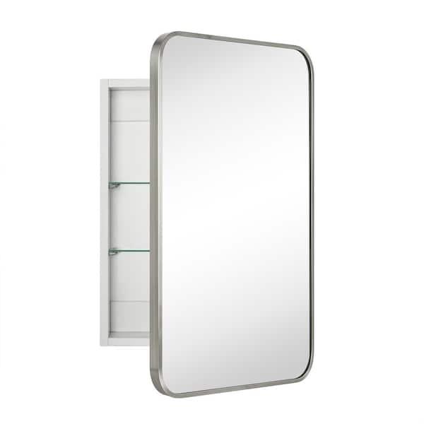 TEHOME 16.5-in x 24-in Surface/Recessed Mount Matt Black Mirrored Soft Close Medicine Cabinet