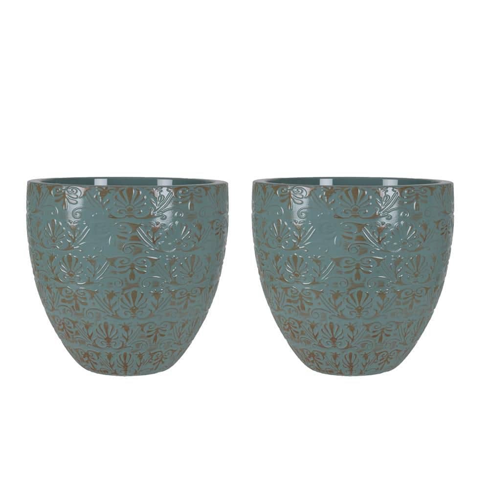 15 in. Aurelia Medium Jadeite Patina Decorative High-Density Resin Planter 2-Pack (15 in. W x 14.1 in. H) price history on PriceWatchPro