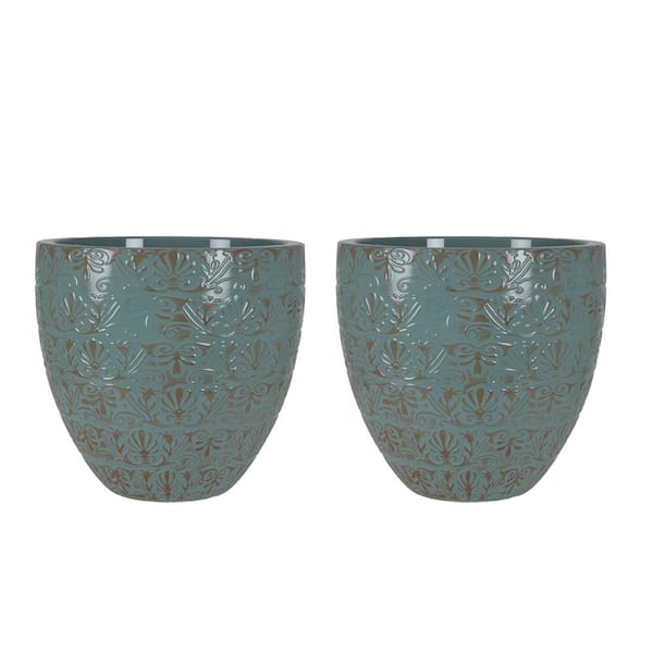15.1 in. Aurelia Medium Jadeite Patina Decorative High-Density Resin Planter 2-Pack (15.1 in. W x 14.1 in. H)