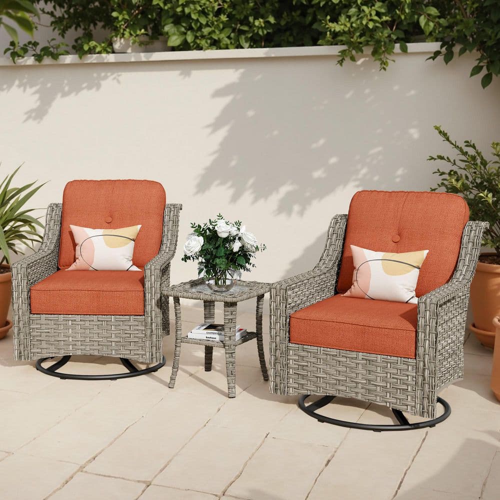 Eureka Grey 3-Piece Wicker Outdoor Patio Conversation Swivel Rocking Chair Seating Set with Red Cushions price history on PriceWatchPro