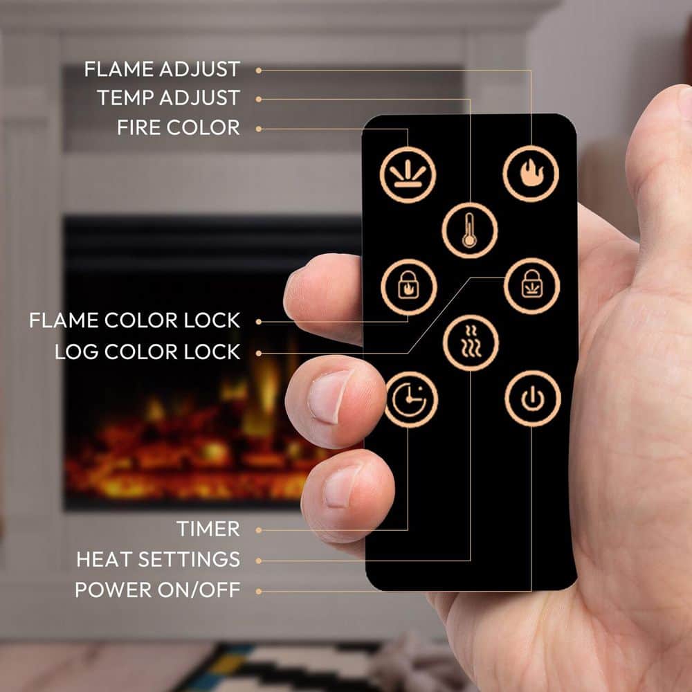 Sienna 34'' White MDF Electric Fireplace with Multi-Color Flame and Log Insert