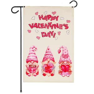 1 ft. x 1.5 ft. Burlap Valentine's 3-Pink Hat Gnomes 2-Sided Garden Flag Printed Burlap