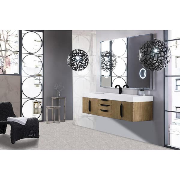 James Martin Vanities Columbia 72.5 in. W x 19 in. D x 18.3 in. H Double Bath Vanity in Latte Oak with Glossy White Mineral Composite Top