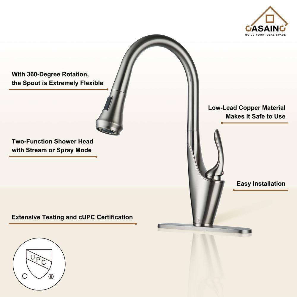 Brushed Nickel Pull-Down Kitchen Faucet with Deck Plate