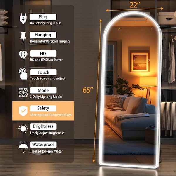 Vosuja 22 in. W x 65 in. H Arch Design White Frame LED