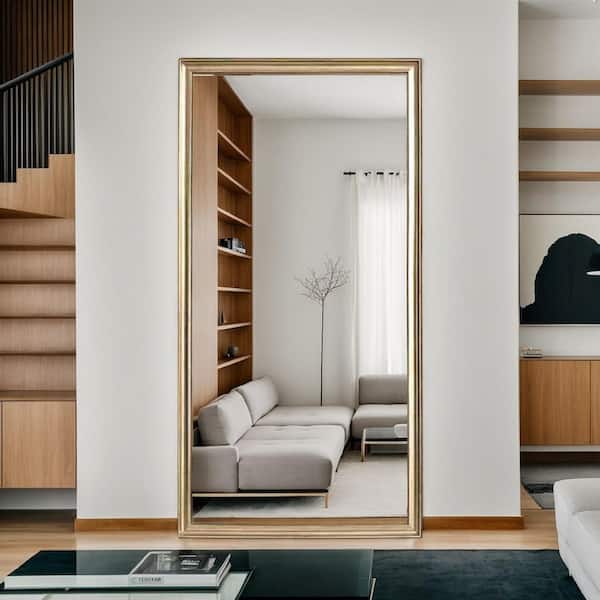 Copper 32 in. W x 70 in. H Rectangle Wood Full Length Mirror with 3-dimensional Texture and Explosion-Proof Glass