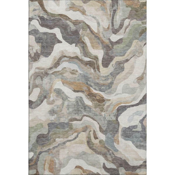 Mayfield Premium Machine Washable Abstract AMF2162 Khaki 3 ft. x 5 ft. Area Rug