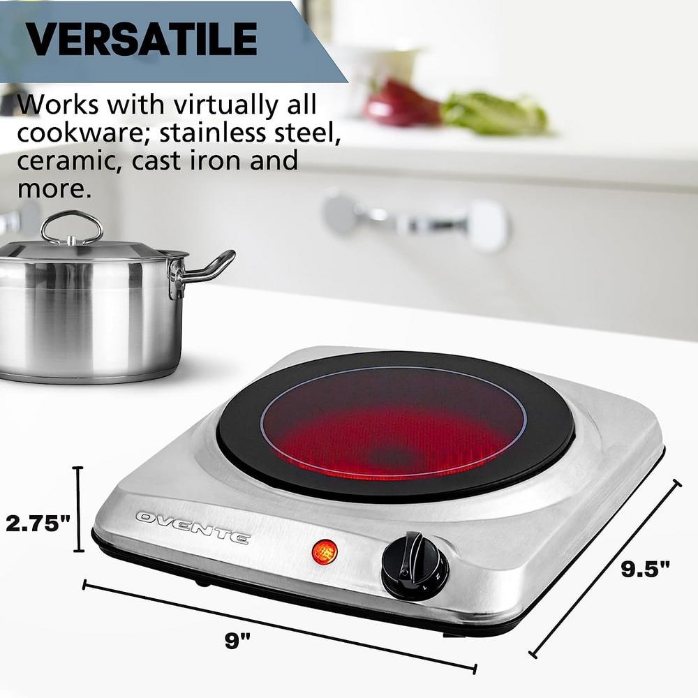 Compact Silver Infrared Single Burner with Ceramic Glass Cooktop