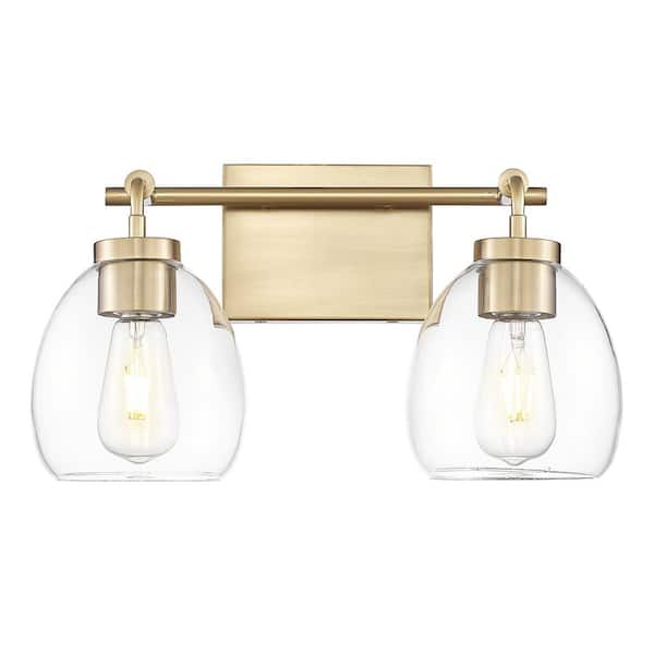 Dawes 16 in. Brass 2-Light Vanity With Clear Glass Globes
