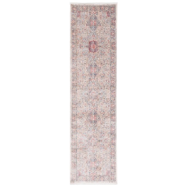 Kenitra 2 ft. x 10 ft. Ivory/Pink Distressed Border Runner Rug