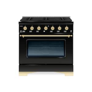 CLASSICO 36" 5.2CuFt. 6 Burner Freestanding All Gas Range with Gas Stove and Gas Oven, Glossy Black with Brass Trim