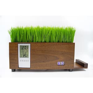 4-Port USb Power Charging Station With LCD Clock And Artificial Grass In Natural Finish