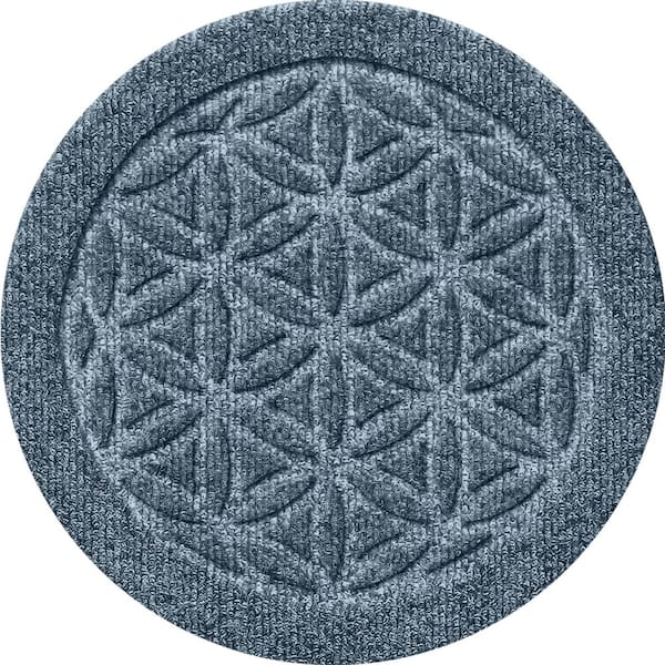 Bungalow Flooring "Waterhog Flower of Life Bluestone 12 in. x 12 in. Polyester Rubber Indoor/Outdoor Plant Trivet Floor Mat (Set of 4)"