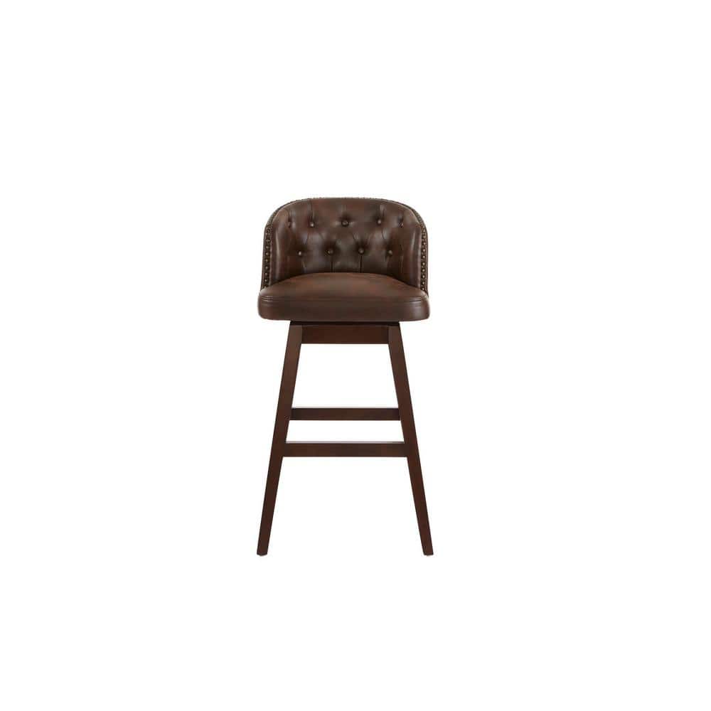 Home Decorators Collection Bardell Swivel Upholstered Bar Stool with Brown Faux Leather Seat and