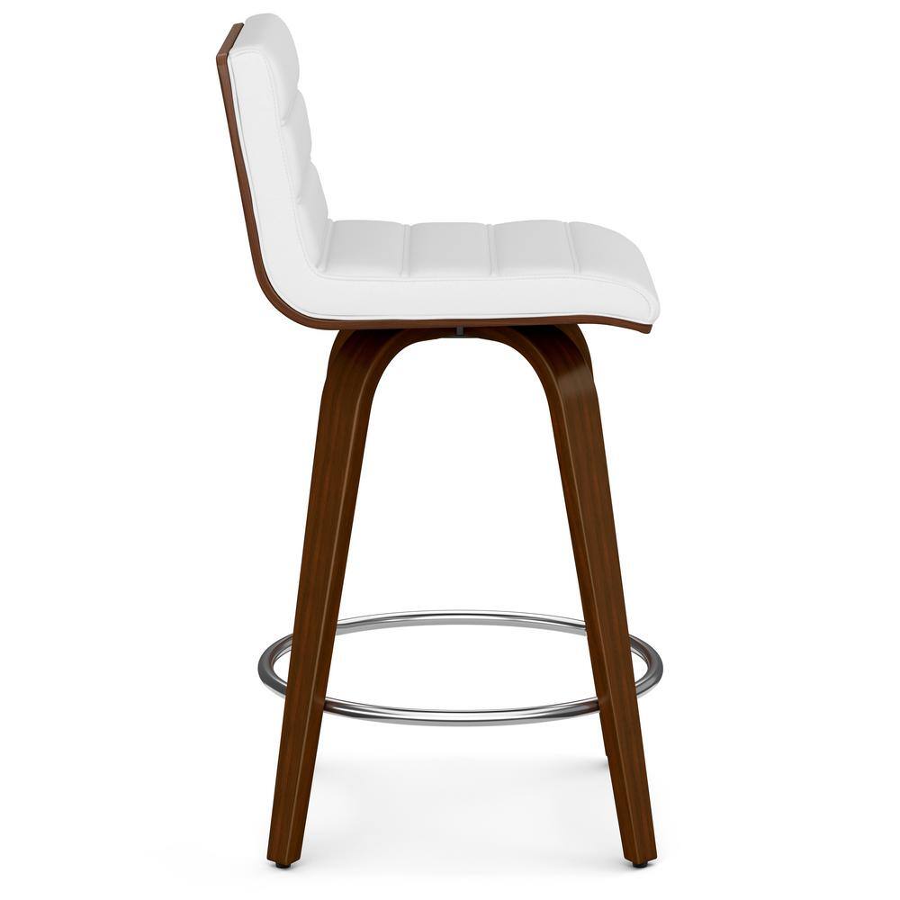 White Faux Leather and Wood Swivel Counter Stool