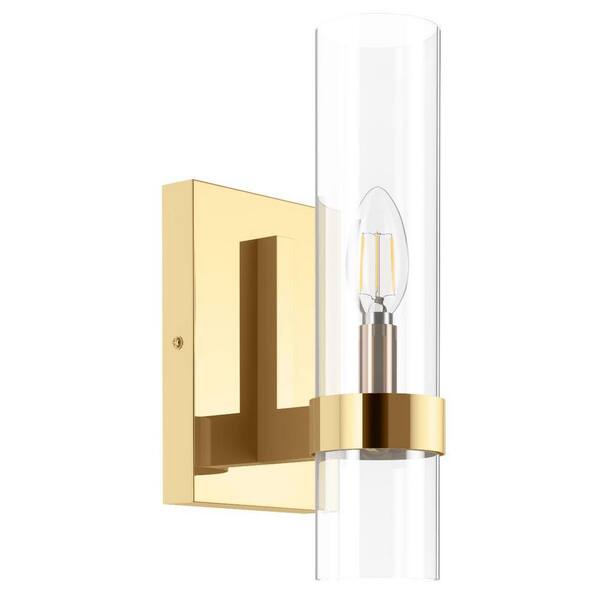 aiwen 1-Light Vintage Gold Wall Sconce with Glass shade Industrial Antiqued Gold Wall Light Fixture