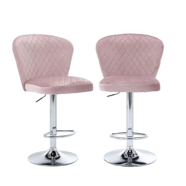 Utopia 4niture Collin 46 in. Pink Low Back Metal Frame Adjustable Cushioned Bar Stool with Polyester Seat (Set of 2)