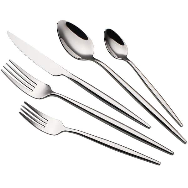 20-Piece Luxury Silver 18/10 Stainless Steel Flatware Set (Service for 4), Mirror-Polished, Dishwasher Safe