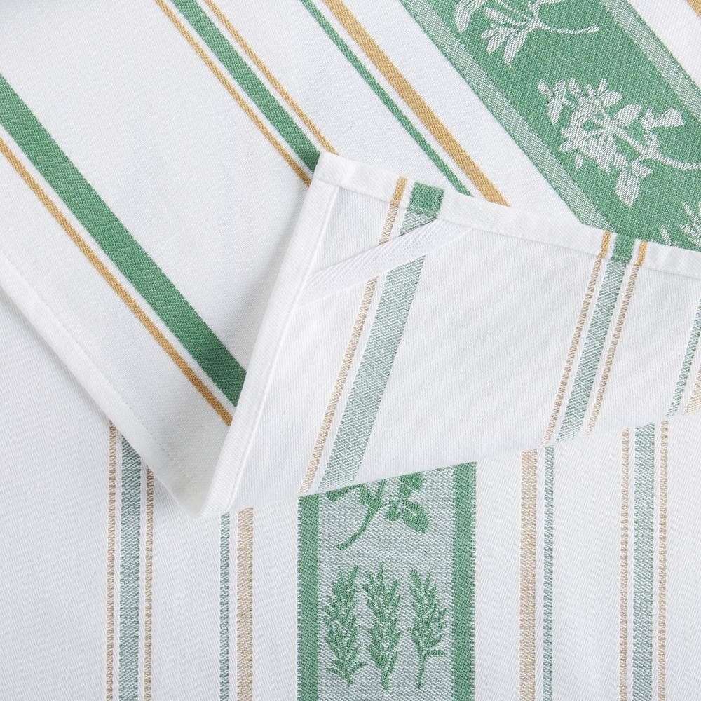 Green and White Cotton Jacquard Kitchen Towel Set of Three