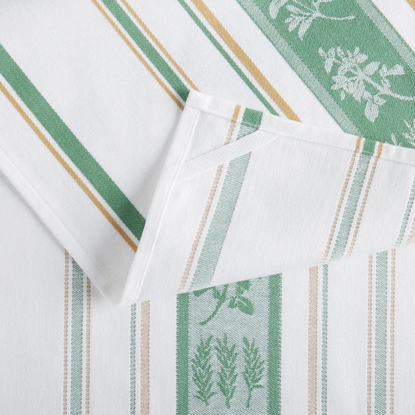 Vintage dish towel set, kitschy kitchen towels, fun green dessert pattern