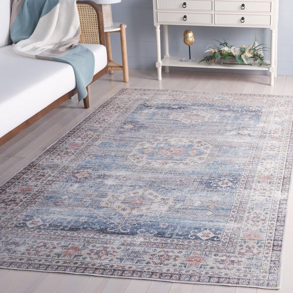 Arizona 3 ft. x 5 ft. Blue/Gray Machine Washable Traditional Medallion Distressed Area Rug
