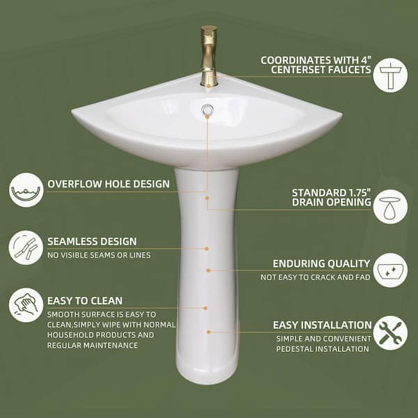 Zeafive 23 in. W x 30.5 in. H Vitreous China Corner Pedestal Sink
