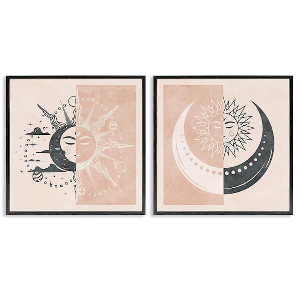 Stupell Industries Boho Two Tone Moon Sun by Nina Blue 2 Pieces Black Framed Religious Giclee Art Print 12 in. x 12 in.