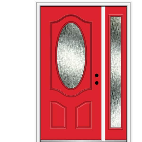 MMI DOOR 50 in. x 80 in. Left-Hand Inswing Rain Glass Red Saffron Fiberglass Prehung Front Door on 6-9/16 in. Frame